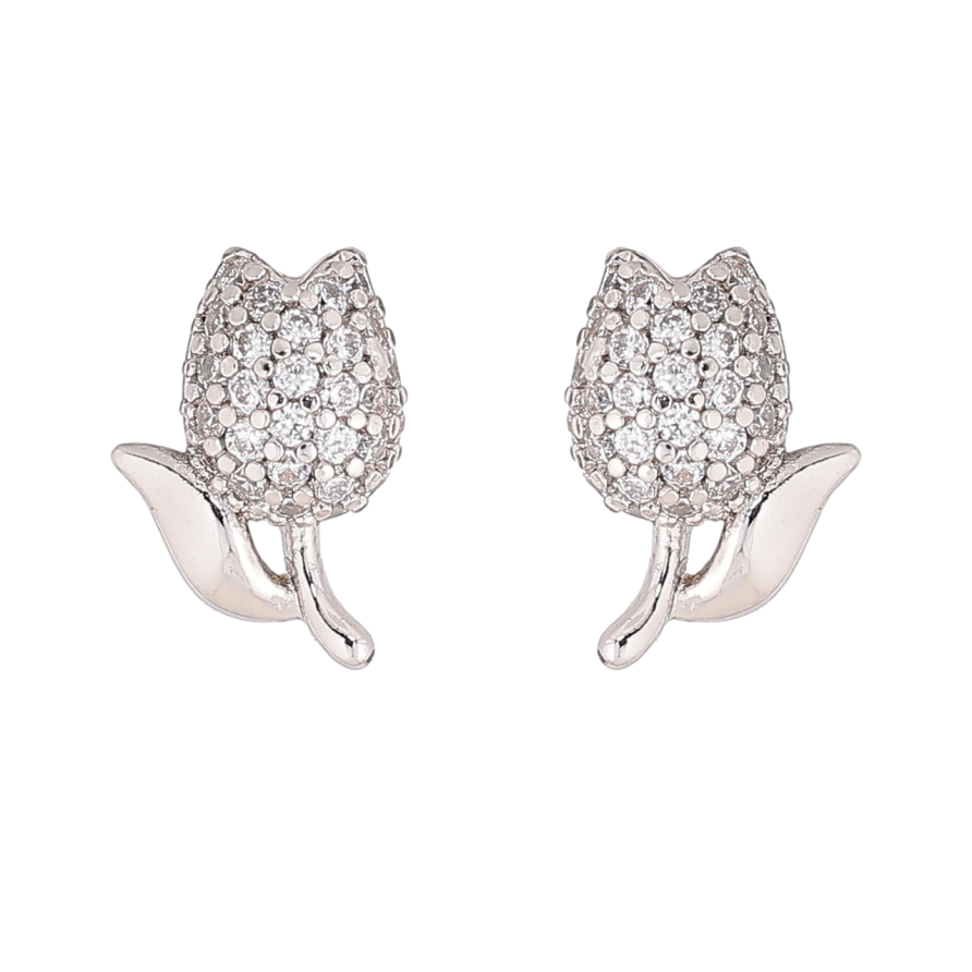 Сережки Xuping колір Родій пусети Тюльпани з інкрустацією кристалами фото №1