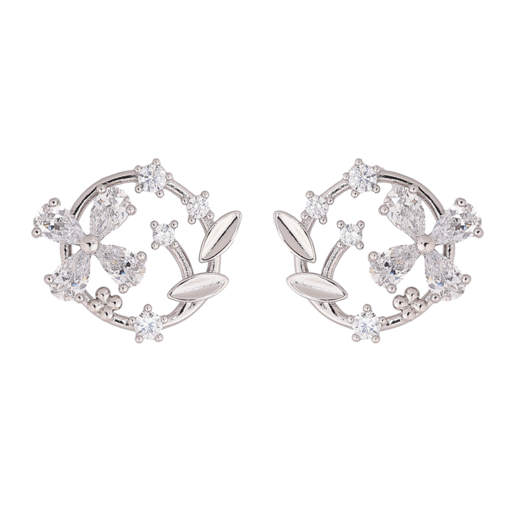 Серьги Xuping цвет Родий пусеты Цветочный узор с кристаллами фото №21