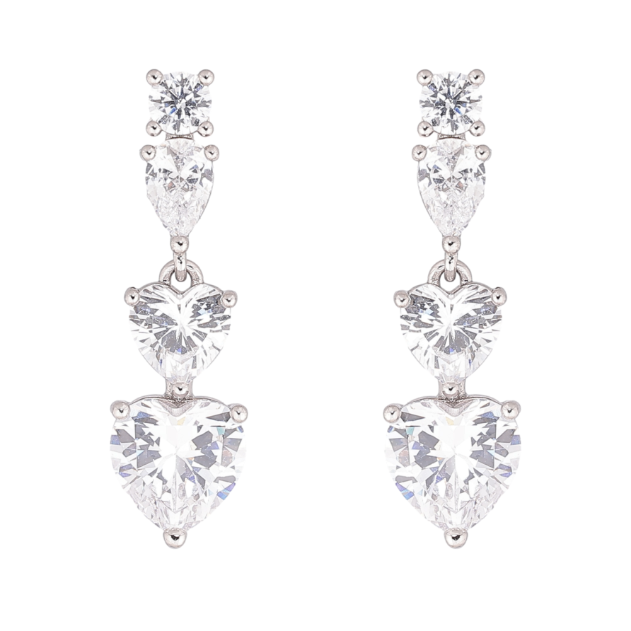 Сережки Xuping колір Родій пусети Кришталеві серця фото №1 Сережки Xuping колір Родій пусети Кришталеві серця фото №1