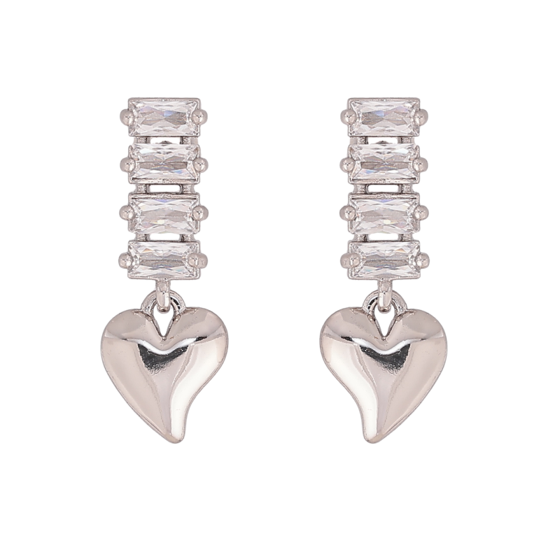 Сережки Xuping колір Родій пусети Серця на кришталевих доріжках фото №1 Сережки Xuping колір Родій пусети Серця на кришталевих доріжках фото №1