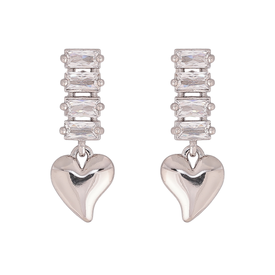 Серьги Xuping цвет Родий пусеты Сердечки на кристальных дорожках фото №1 Серьги Xuping цвет Родий пусеты Сердечки на кристальных дорожках фото №1