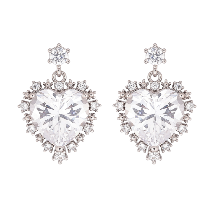 Сережки Xuping колір Родій пусети Кришталеві серця фото №24