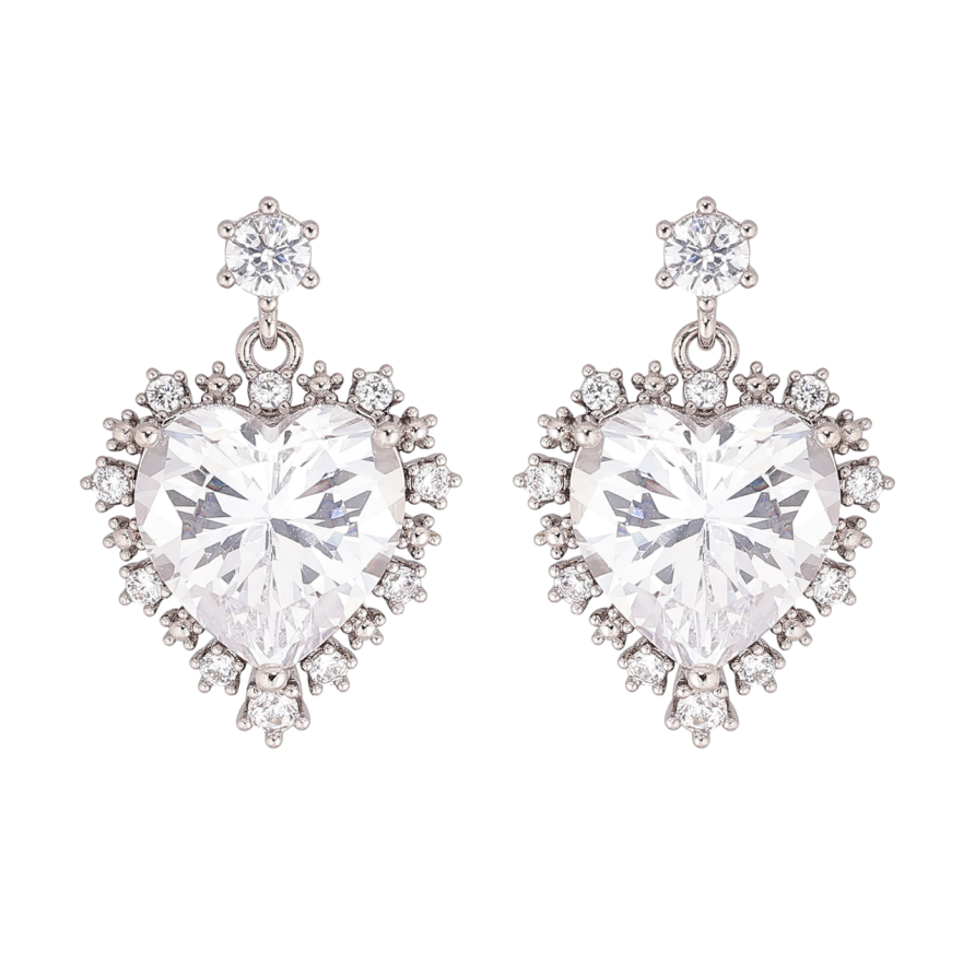 Сережки Xuping колір Родій пусети Кришталеві серця фото №1 Сережки Xuping колір Родій пусети Кришталеві серця фото №1