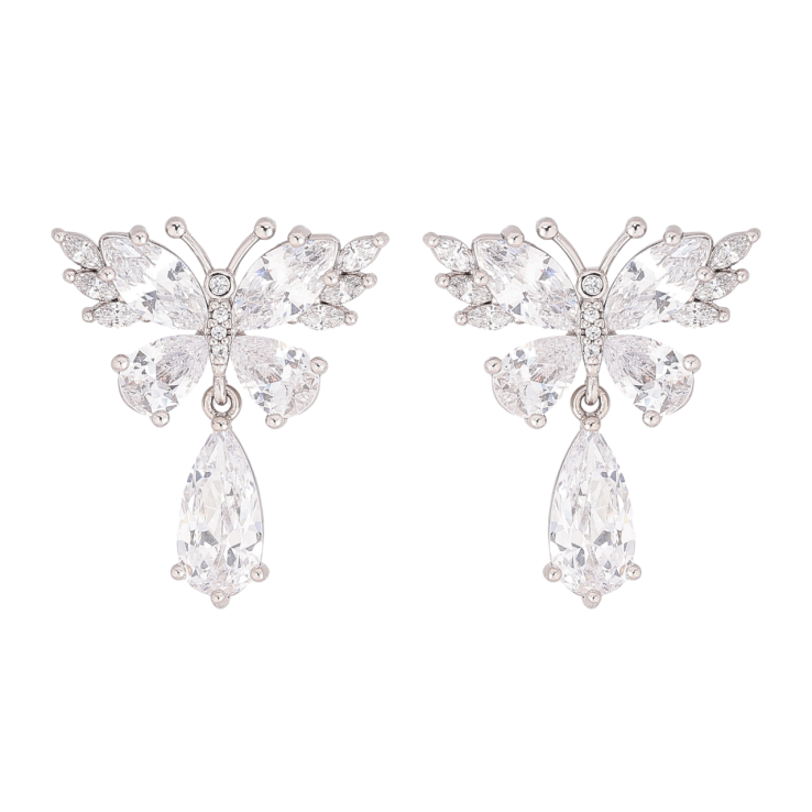 Сережки Xuping колір Родій пусети Кришталеві метелики фото №4