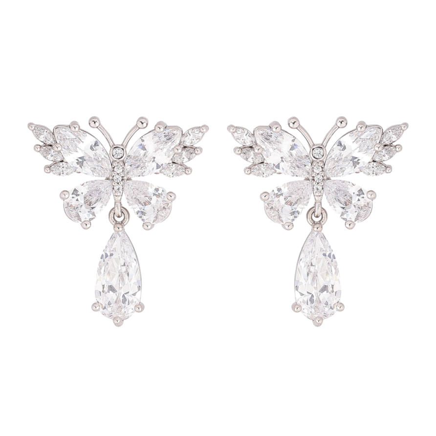 Серьги Xuping цвет Родий пусеты Кристальные бабочки фото №1 Серьги Xuping цвет Родий пусеты Кристальные бабочки фото №1