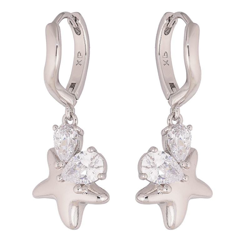 Серьги Xuping цвет Родий подвески на колечках Звезды с кристаллами фото №1 Серьги Xuping цвет Родий подвески на колечках Звезды с кристаллами фото №1