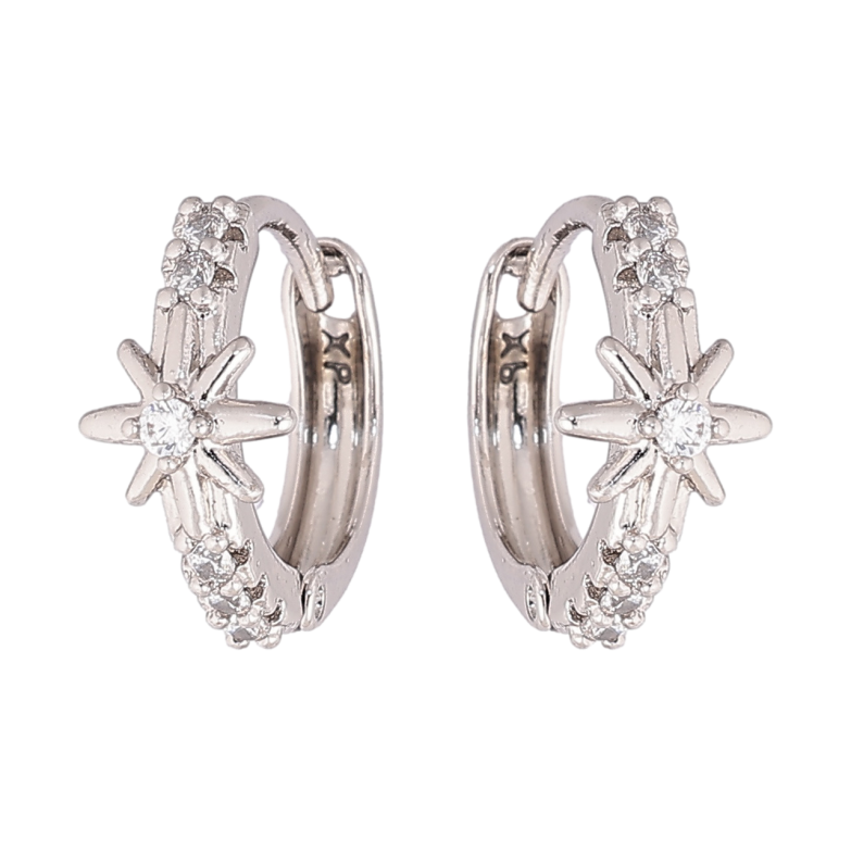 Серьги Xuping цвет Родий колечки Звезды на кристальных дорожках фото №1
