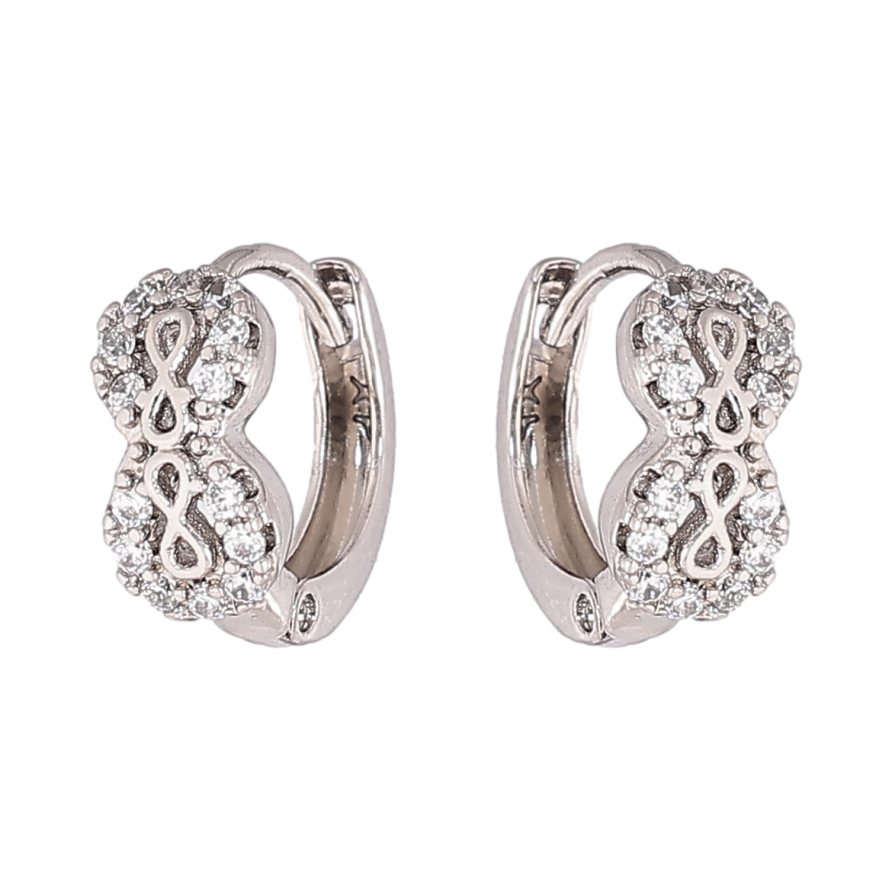 Серьги Xuping цвет Родий колечки Восьмерки с кристаллами фото №1 Серьги Xuping цвет Родий колечки Восьмерки с кристаллами фото №1