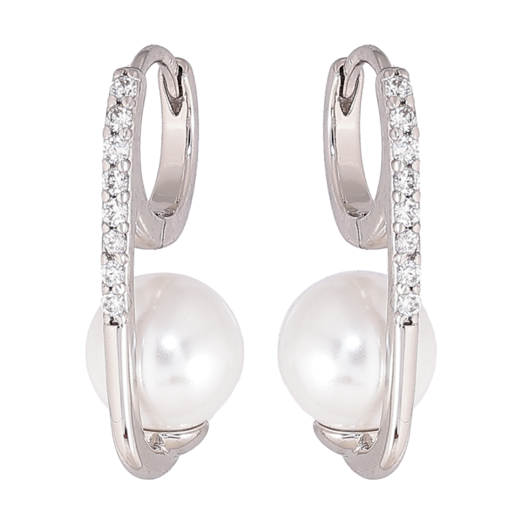 Серьги Xuping цвет Родий колечки Дорожки кристаллов с жемчужинами фото №6