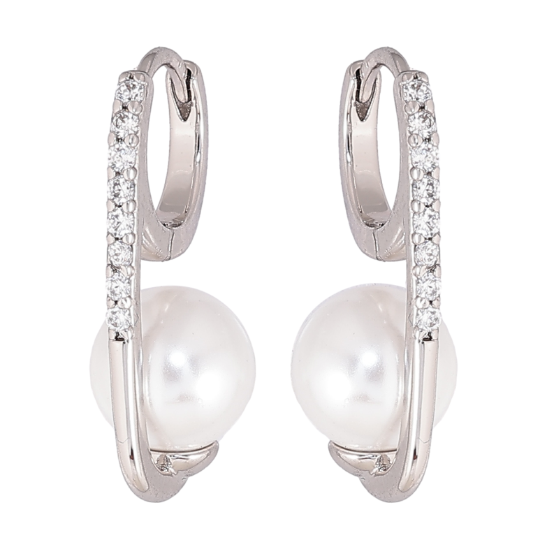 Сережки Xuping колір Родій колечка Дорожки кристалів з перлинами фото №1 Сережки Xuping колір Родій колечка Дорожки кристалів з перлинами фото №1