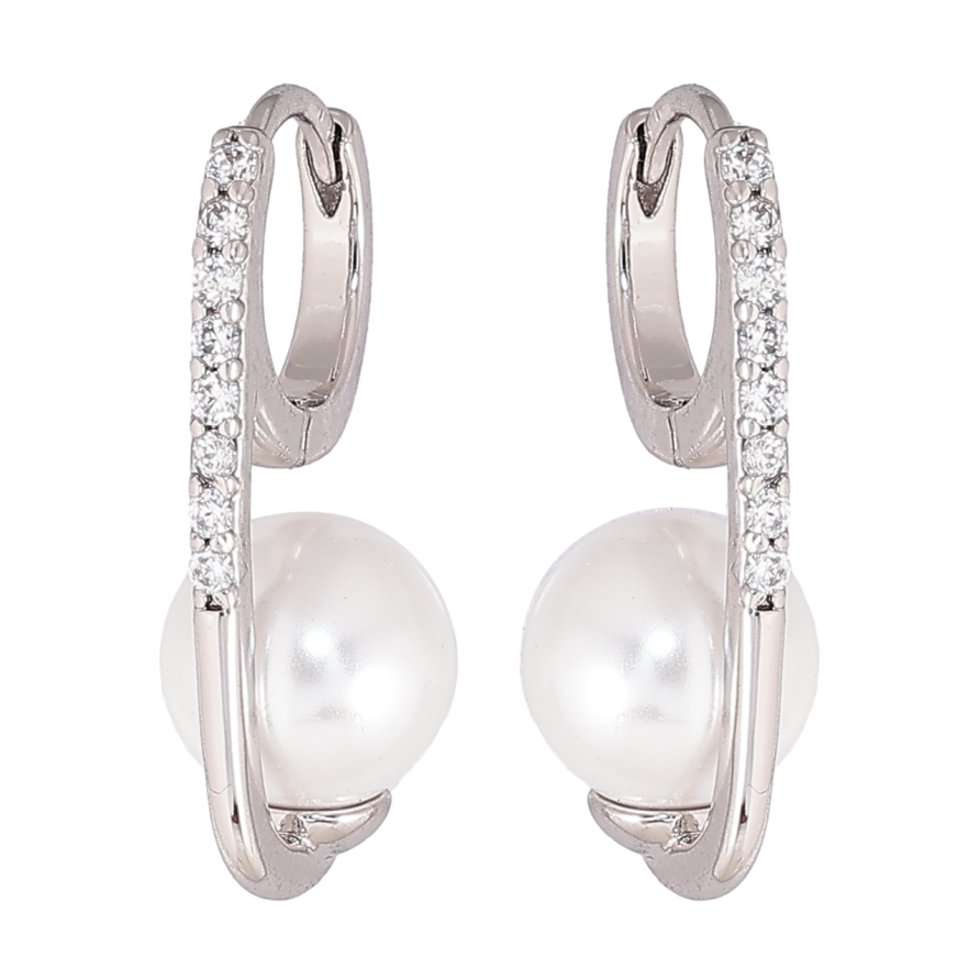 Серьги Xuping цвет Родий колечки Дорожки кристаллов с жемчужинами фото №1 Серьги Xuping цвет Родий колечки Дорожки кристаллов с жемчужинами фото №1