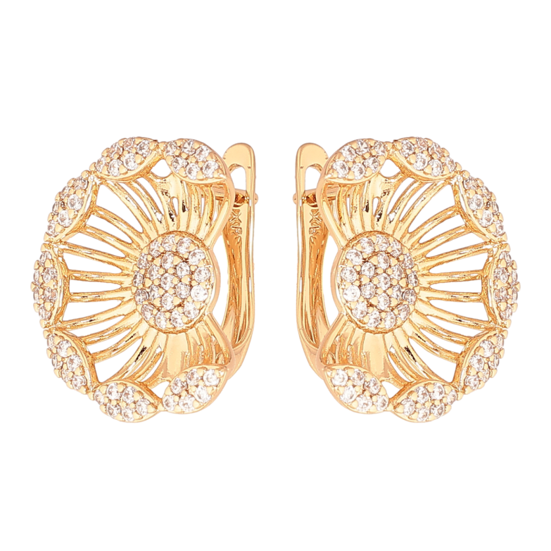 Серьги Xuping цвет Позолота 18K английский замок Цветочки с инкрустацией кристаллами фото №8