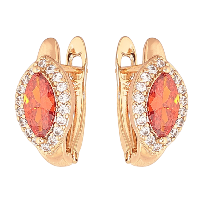 Серьги Xuping цвет Позолота 18K английский замок Красные кристаллы в обрамлении фото №1 Серьги Xuping цвет Позолота 18K английский замок Красные кристаллы в обрамлении фото №1