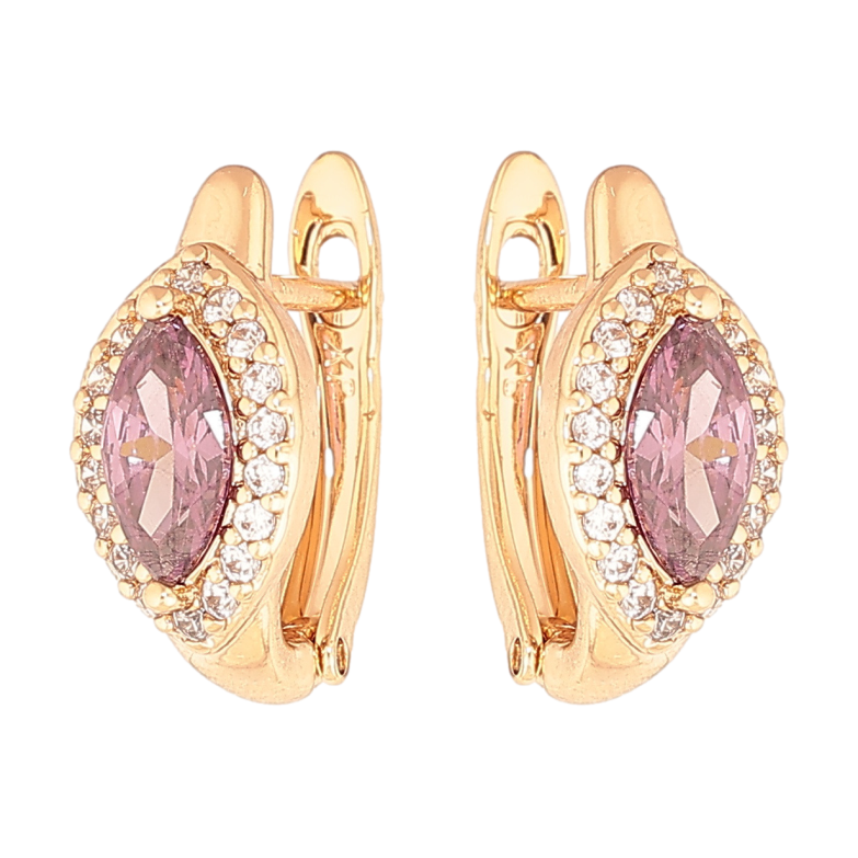 Серьги Xuping цвет Позолота 18K английский замок Сиреневые кристаллы в обрамлении фото №1