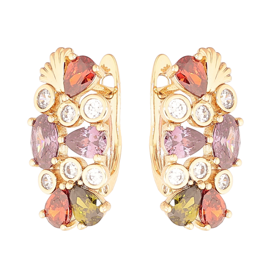 Серьги Xuping цвет Позолота 18K английский замок Россыпь разноцветных кристаллов фото №1