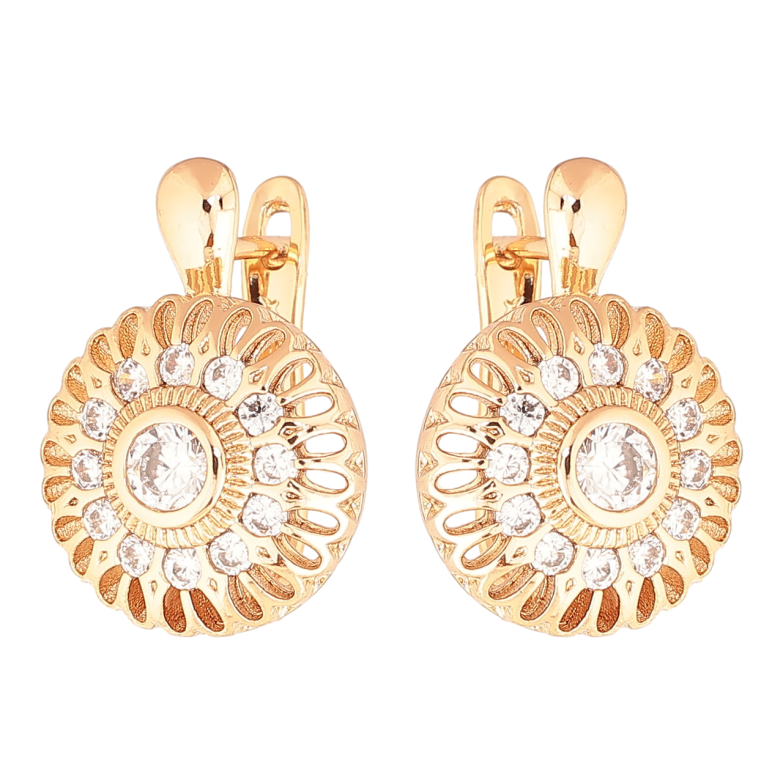 Серьги Xuping цвет Позолота 18K английский замок Резные круги с кристаллами фото №3 Серьги Xuping цвет Позолота 18K английский замок Резные круги с кристаллами фото №3