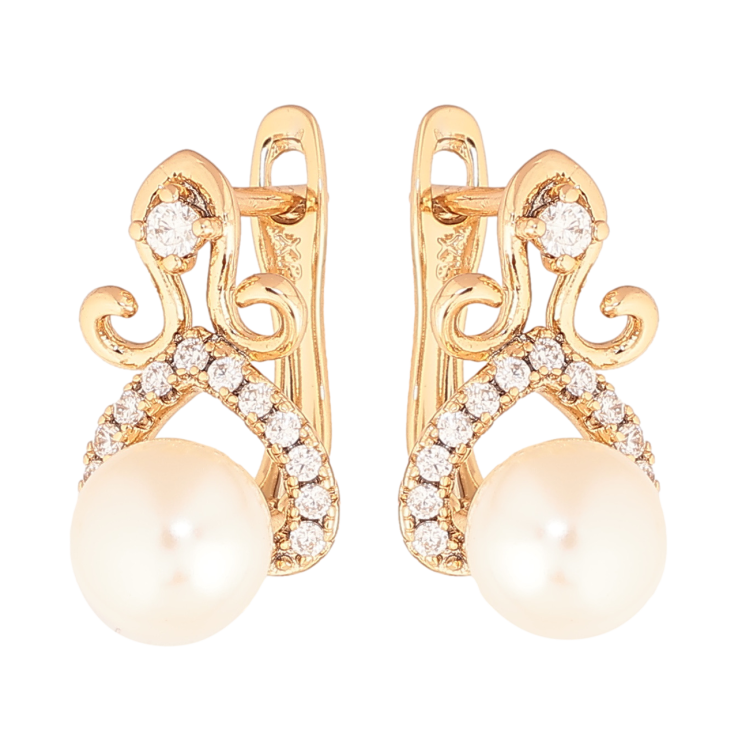 Сережки Xuping колір Позолота 18K англійський замок Візерунок з кристалами і перлинами фото №18