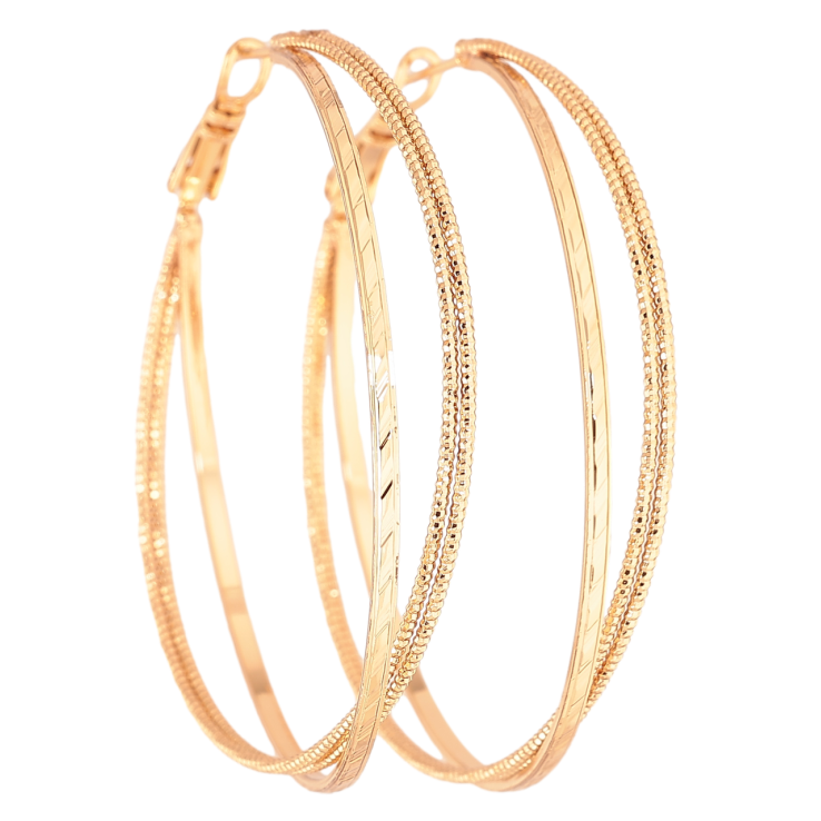 Серьги Xuping цвет Позолота 18K кольца (конго) Двойные с узором ø 5см фото №18 Серьги Xuping цвет Позолота 18K кольца (конго) Двойные с узором ø 5см фото №18