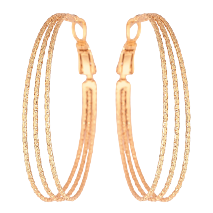 Серьги Xuping цвет Позолота 18K кольца (конго) Тройные с узором ø 4см фото №2 Серьги Xuping цвет Позолота 18K кольца (конго) Тройные с узором ø 4см фото №2