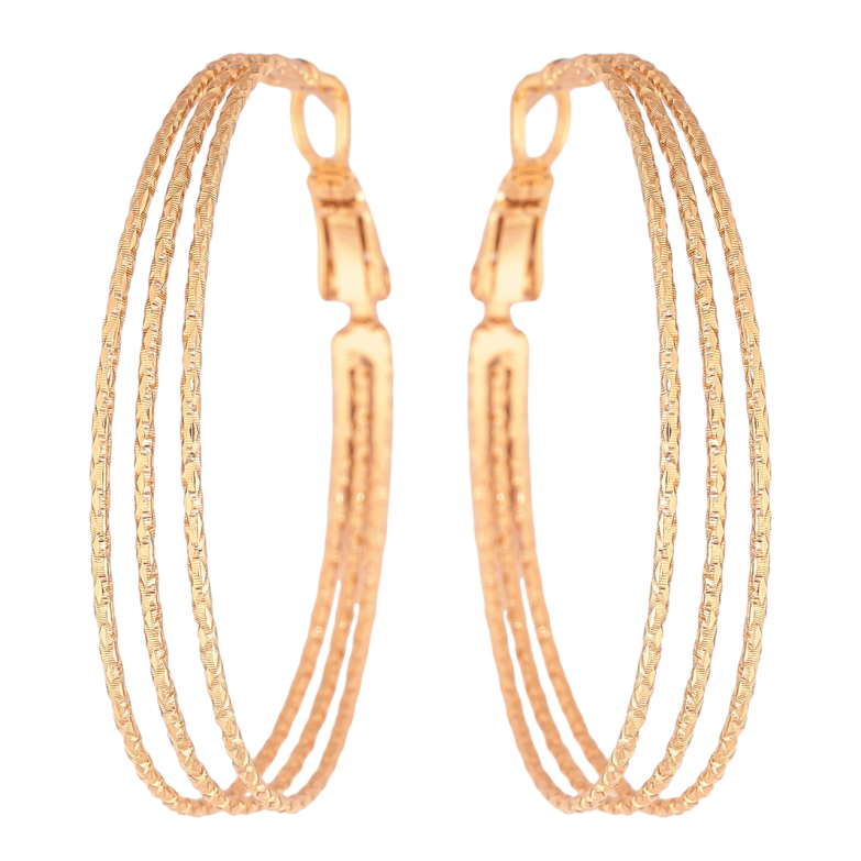 Сережки Xuping колір Позолота 18K кільця (конго) Потрійні з візерунком ø 4см фото №1