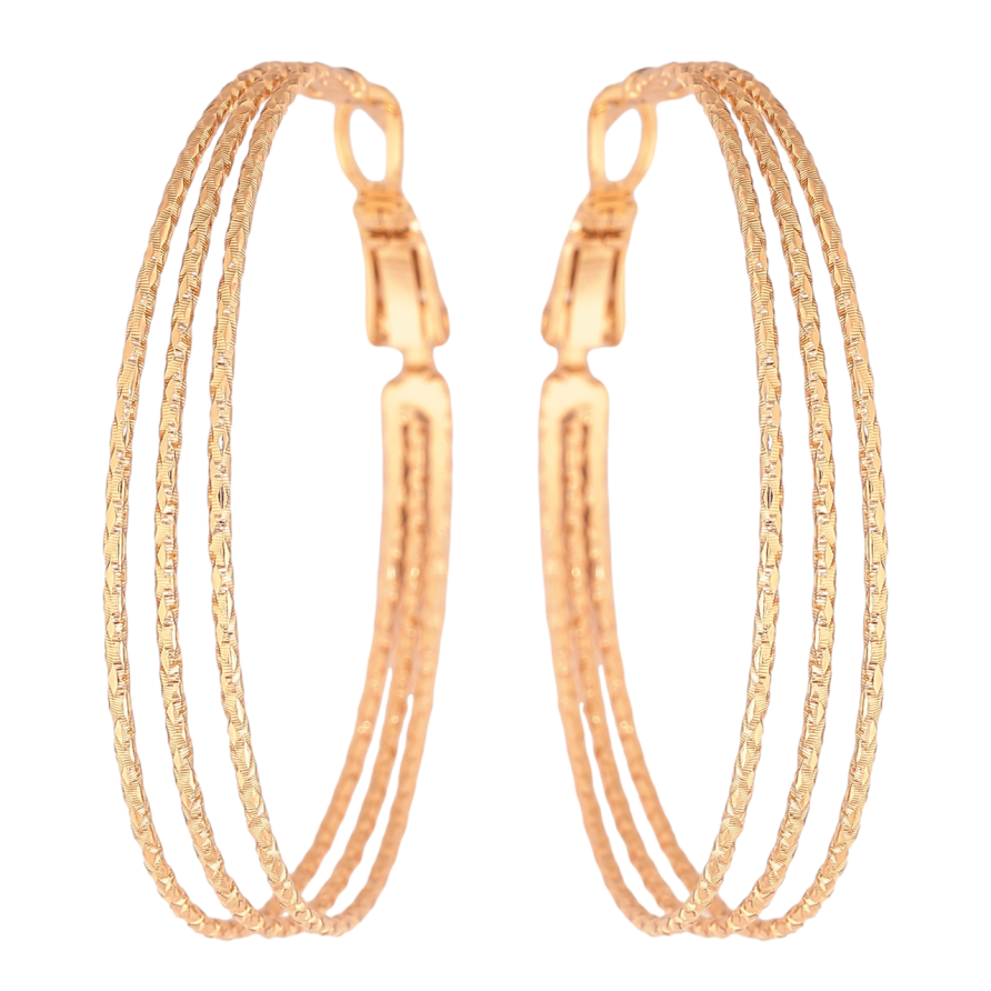 Серьги Xuping цвет Позолота 18K кольца (конго) Тройные с узором ø 4см фото №1 Серьги Xuping цвет Позолота 18K кольца (конго) Тройные с узором ø 4см фото №1