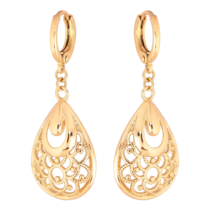 Серьги Xuping цвет Позолота 18K подвески на колечках Резные капельки фото №11 Серьги Xuping цвет Позолота 18K подвески на колечках Резные капельки фото №11