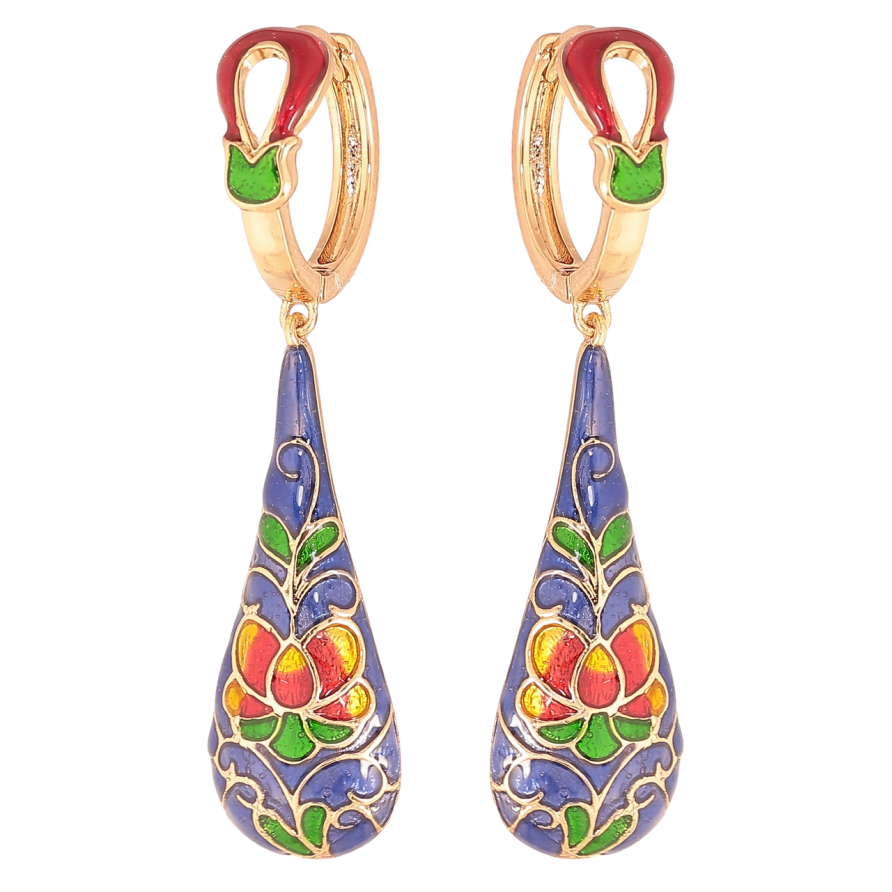 Сережки Xuping колір Позолота 18K підвіски на колечках Вітражний емалевий візерунок фото №1