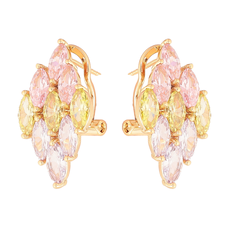 Сережки Xuping колір Позолота 18K італійський замок Ромби з різнокольорових кристалів фото №1 Сережки Xuping колір Позолота 18K італійський замок Ромби з різнокольорових кристалів фото №1