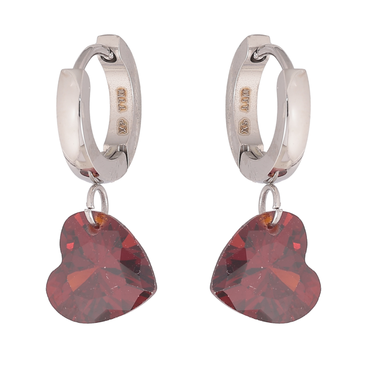 Сережки Xuping TTM Stainless Steel колір Родій підвіски на колечках Кристальні червоні серця фото №15