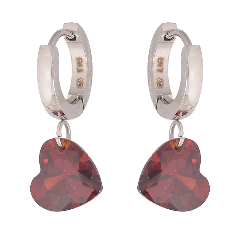 Сережки Xuping TTM Stainless Steel колір Родій підвіски на колечках Кристальні червоні серця фото №1