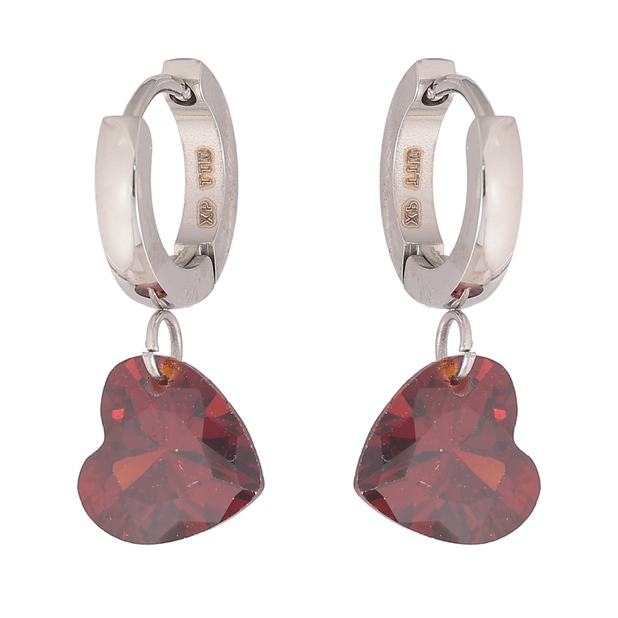 Серьги Xuping TTM Stainless Steel цвет Родий подвески на колечках Кристальные красные сердечки фото №1