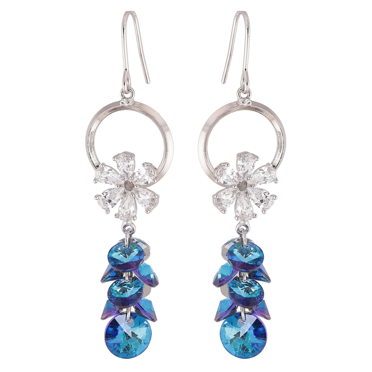 Серьги Xuping цвет Родий с кристаллами Swarovski французский замок Подвески с кристаллами Bermuda Blue фото №4