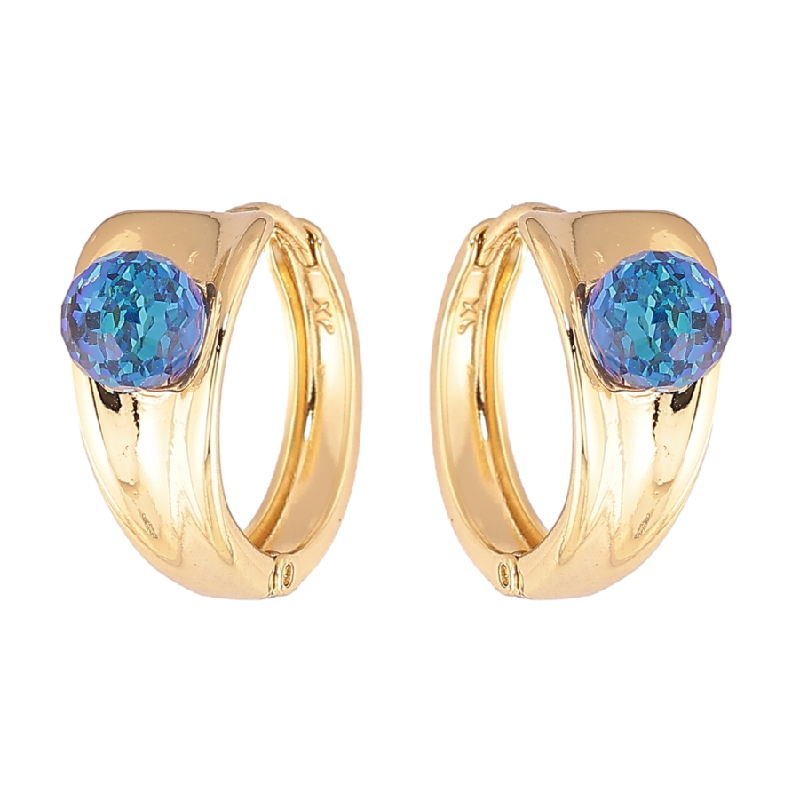 Сережки Xuping колір Позолота 14K з кристалами Swarovski колечка Візерунок з кристальними кульками Bermuda Blue фото №1 Сережки Xuping колір Позолота 14K з кристалами Swarovski колечка Візерунок з кристальними кульками Bermuda Blue фото №1
