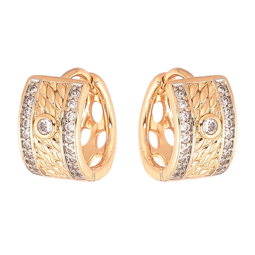 Сережки Xuping колір Позолота 18К + Родій колечка Декоративний візерунок з кристалами фото №1