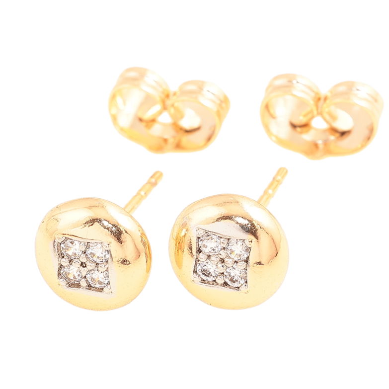 Серьги Xuping цвет Позолота 18К + Родий пусеты Круги с кристаллами фото №3