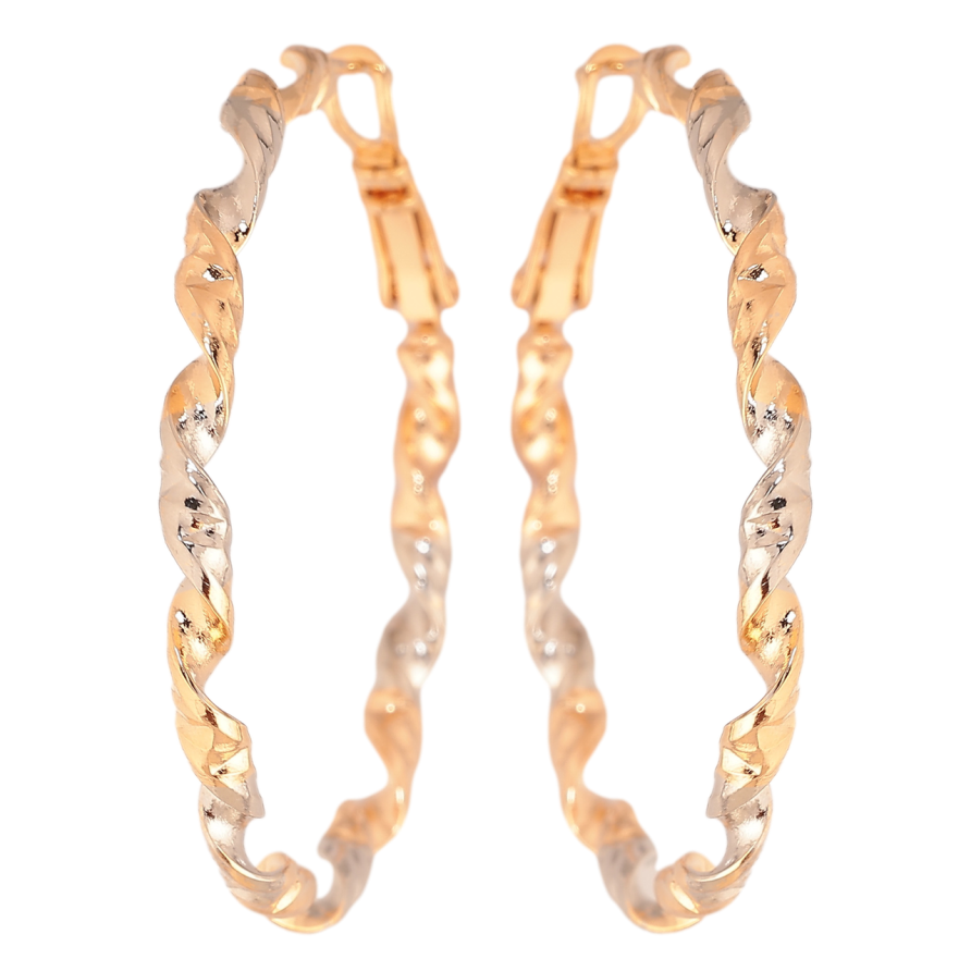 Серьги Xuping цвет Позолота 18К + Родий кольца (конго) Декоративный узор ø 4см фото №1 Серьги Xuping цвет Позолота 18К + Родий кольца (конго) Декоративный узор ø 4см фото №1