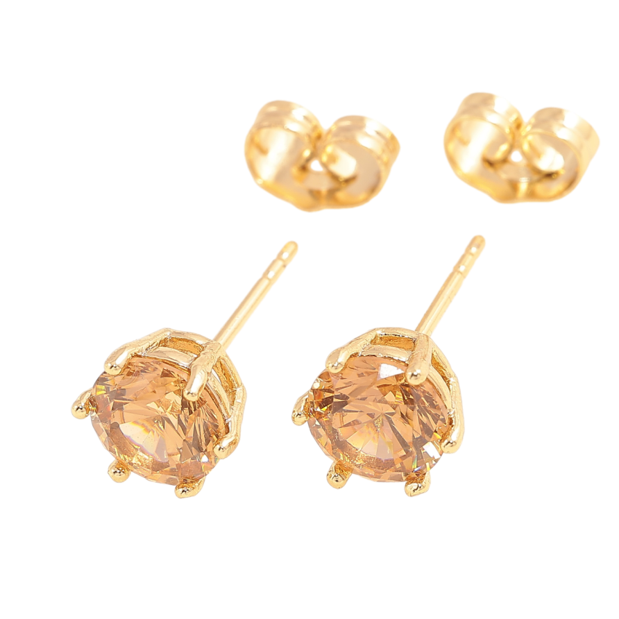 Серьги Xuping Позолота 14K пусеты Песочные кристаллы в 6-ти крапановой оправе ø 7мм фото №1