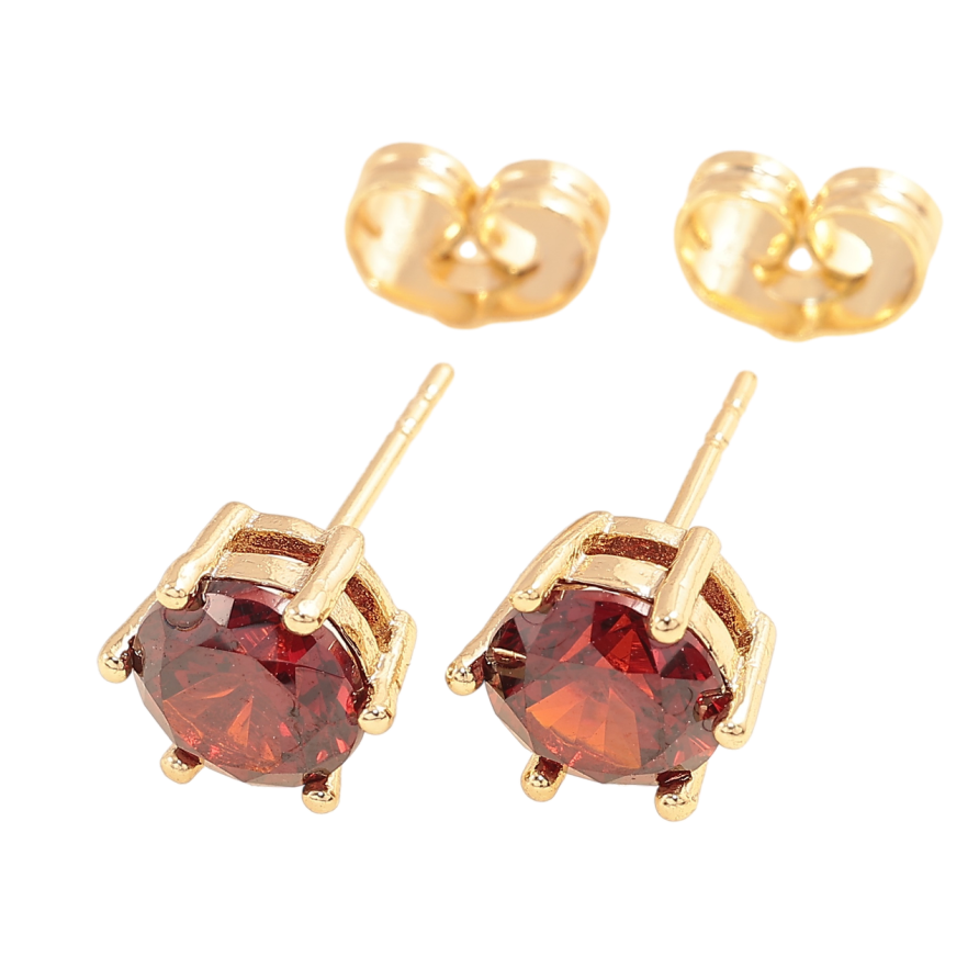 Сережки Xuping Позолота 14K пусети Червоні кристали в 6-ти крапановій оправі ø 7мм фото №1 Сережки Xuping Позолота 14K пусети Червоні кристали в 6-ти крапановій оправі ø 7мм фото №1