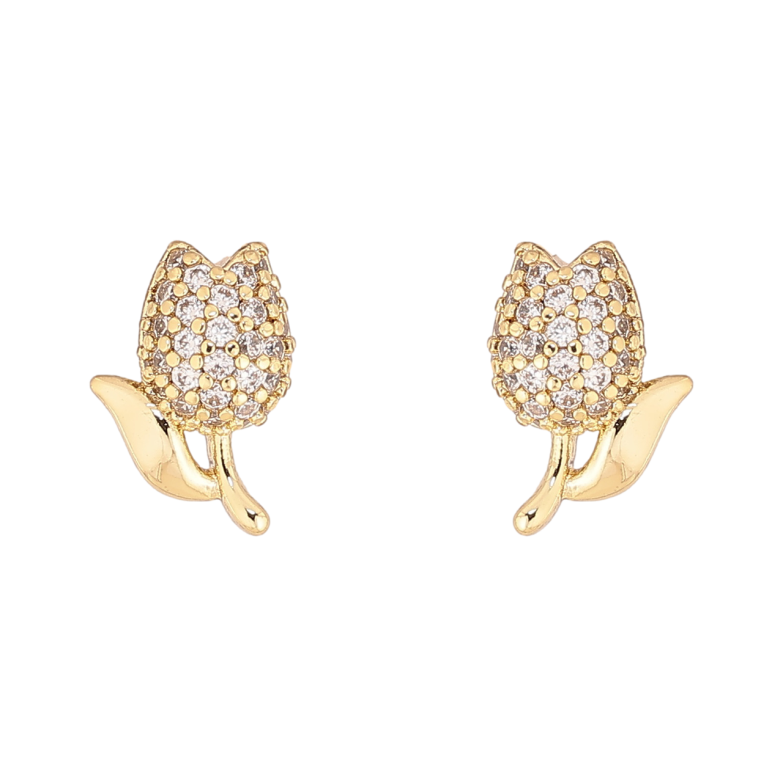 Серьги Xuping цвет Позолота 14K пусеты Тюльпаны фото №1