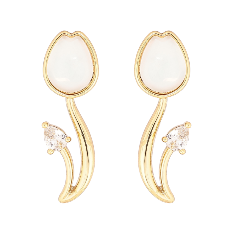 Серьги Xuping цвет Позолота 14K пусеты Тюльпаны с белыми кристаллами фото №1