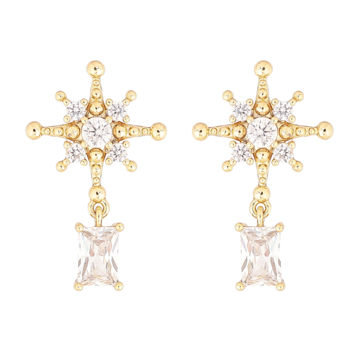 Серьги Xuping цвет Позолота 14K пусеты Декоративные звезды с кристаллами фото №14