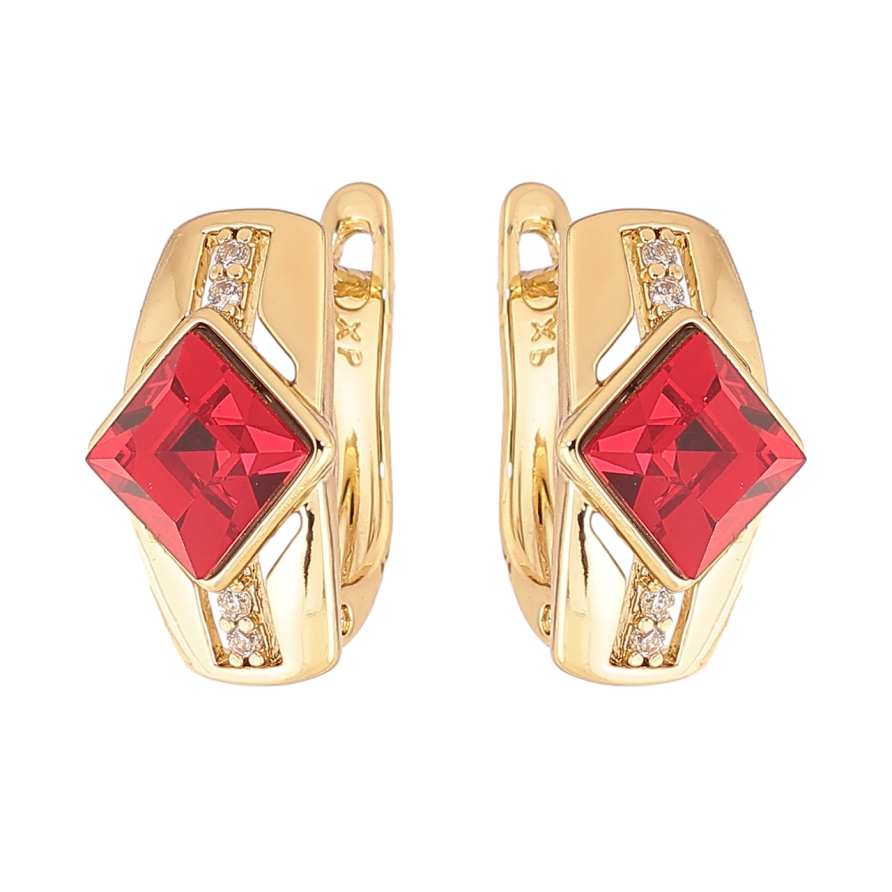 Сережки Xuping колір Позолота 14K англійський замок Візерунок з червоними кристалами фото №1