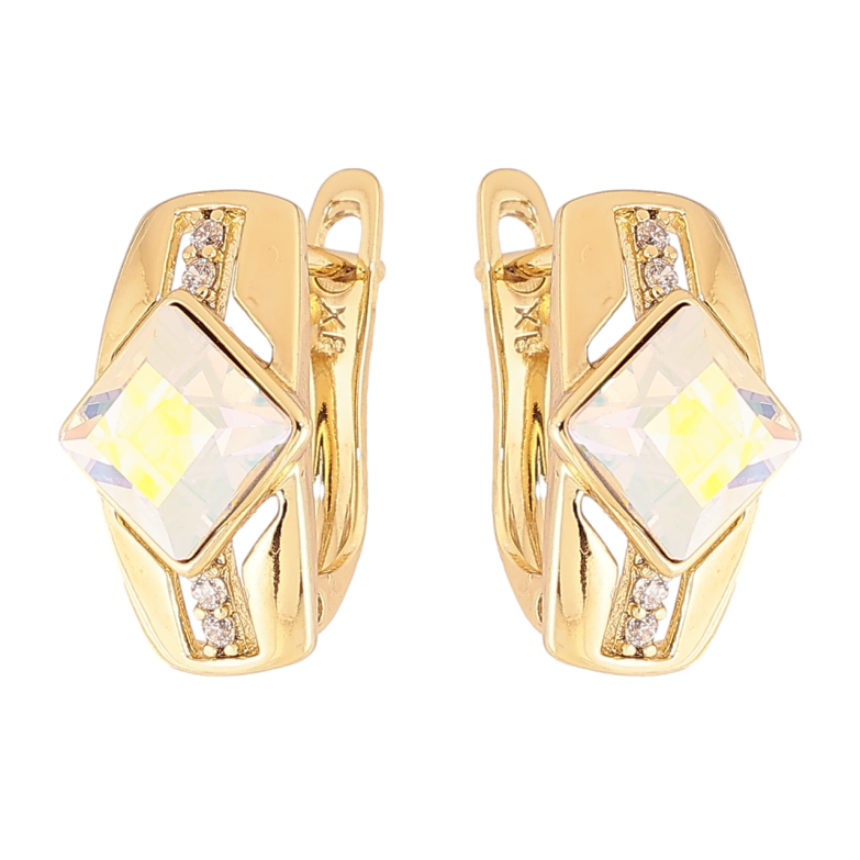 Сережки Xuping колір Позолота 14K англійський замок Візерунок з райдужними кристалами фото №1 Сережки Xuping колір Позолота 14K англійський замок Візерунок з райдужними кристалами фото №1