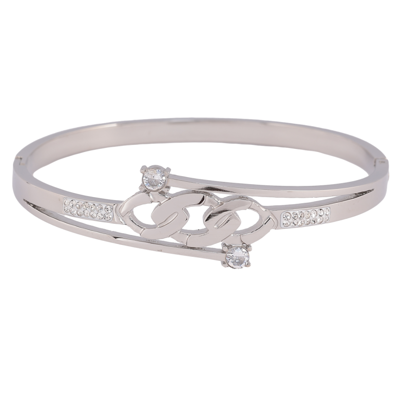 Браслет Xuping ТТМ Stainless Steel колір Родій Декоративний візерунок з кристалами ø 5.5см фото №1