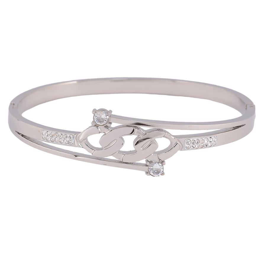 Браслет Xuping ТТМ Stainless Steel колір Родій Декоративний візерунок з кристалами ø 5.5см фото №1