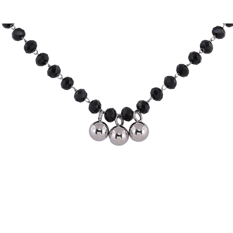 Підвіска на ланцюжку Xuping ТТМ Stainless Steel колір Родій Чорні намистини з кульками довжина 45-51см х 4мм фото №3