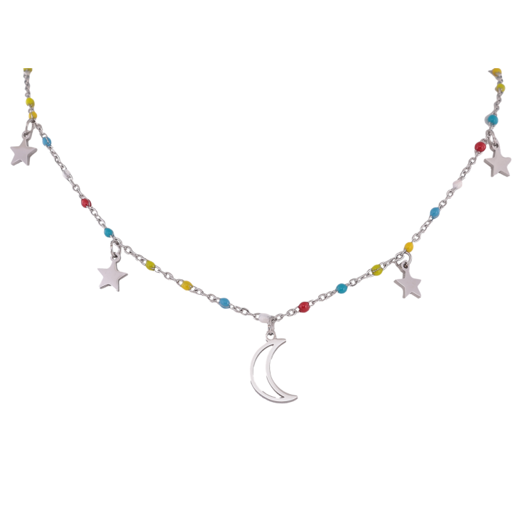 Підвіска на ланцюжку Xuping ТТМ Stainless Steel колір Родій Місяць із зірками довжина 40-45см х 2мм фото №3 Підвіска на ланцюжку Xuping ТТМ Stainless Steel колір Родій Місяць із зірками довжина 40-45см х 2мм фото №3