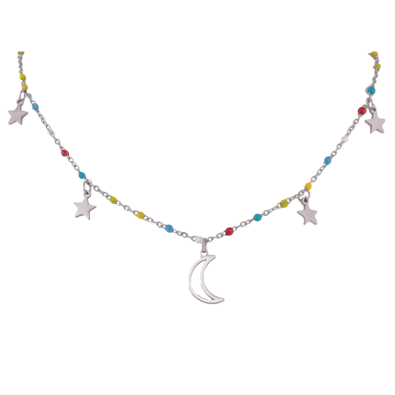 Підвіска на ланцюжку Xuping ТТМ Stainless Steel колір Родій Місяць із зірками довжина 40-45см х 2мм фото №1