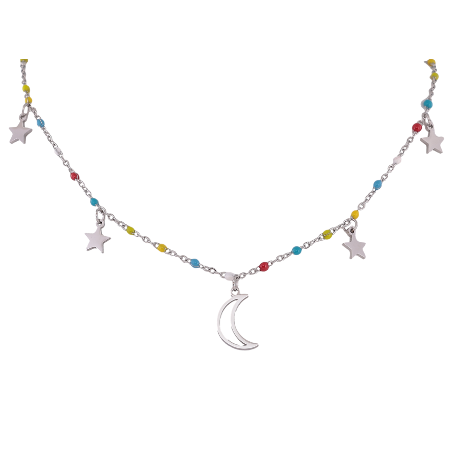 Підвіска на ланцюжку Xuping ТТМ Stainless Steel колір Родій Місяць із зірками довжина 40-45см х 2мм фото №1