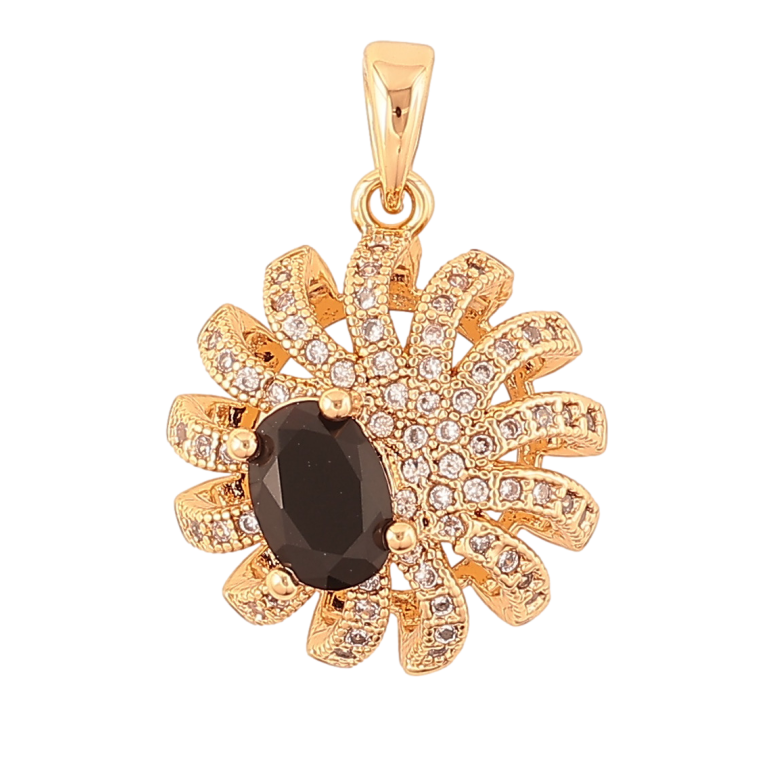 Кулон Xuping цвет Позолота 18K Цветок с инкрустацией и черным кристаллом для цепочки до 3мм фото №1